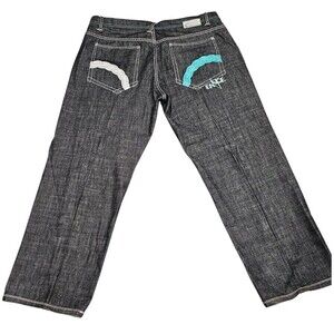 Vintage Enyce Jeans Mens 42x32 Black Embroidered Baggy Loose Skater Y2K